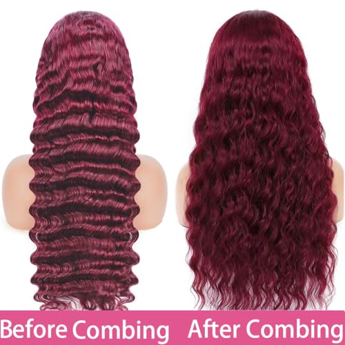 Burgundy Wig Human Hair Wigs for Black Women13x4 Deep Wave Lace Front Wigs Pre Plucked 200% Density 99j Loose Deep Wave Wigs Red Wine Virgin Glueless Wig22 Inch