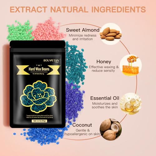 Hard Wax Beads, 2.2lb Wax Beans for Hair Removal, 10 Packs Multi Color Waxing Beads for Full Body, Face, Brazilian Bikini, Legs and Sensitive Skin at Home, Wax Refill for Women Men