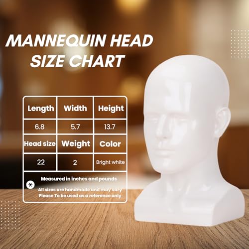 Male Mannequin Head ? 13.7¡± Bright White Wig Stand for Hats, Wigs, Headphone, Glasses ? Great for Styling, Display & Storage (Bright White, 13.7)