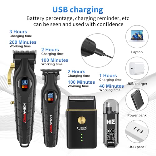 HIENA PRO Professional Cordless Hair Clipper for Men, Beard Trimmers, Electric Foil Shavers and Nose Hair Trimmer Set, Rechargeable Barber Clipper and Hair Cutting Grooming Kit
