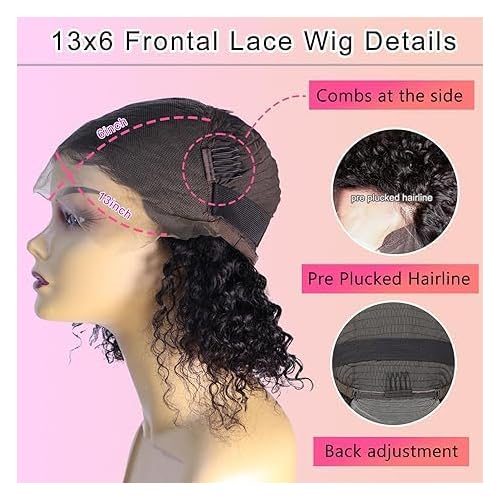 Deep Wave Bob Wig Human Hair Glueless 13x6 Lace Front Wigs Human Hair Wigs for Black Women Pre Plucked 200 Density HD Short Curly Lace Frontal Wig Natural Black 16 Inch