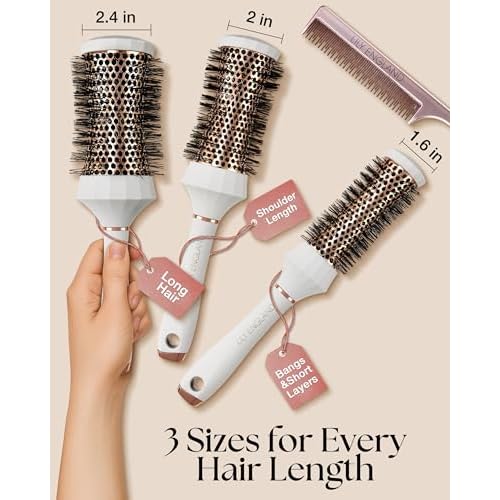 Lily England Round Hair Brush Set, 4 Piece Professional Blow Dry Kit with 3 Round Brushes and Comb for Styling, Beauty Gifts Sets for Women (White)