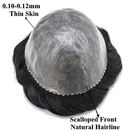 Mens Hair Piece Soft Poly Toupee For Men Real Human Hair Durable Hair Replacement System Mens Hairpieces Protesis Capilar Para Hombre 8X10#1 Jet Black