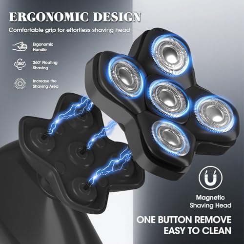 Beard Trimmer for Men Groin & Body Hair Trimmer, Nose & Ear Clipper Head Razors for Bald Men, 5 in 1 Waterproof Manscape Kit with Travel Case, LED Display, Grooming Kit Gift for Him