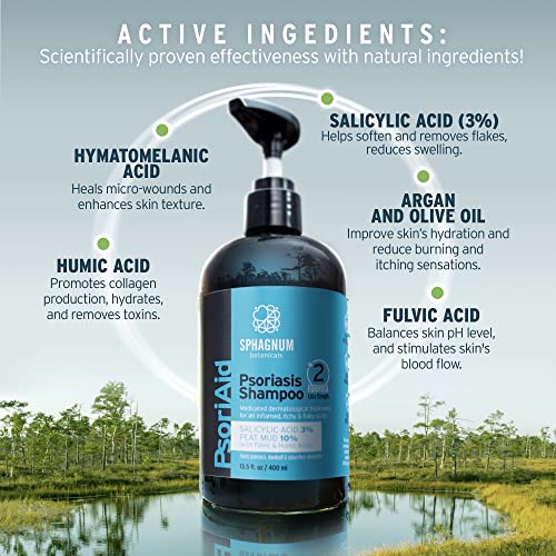 Sphagnum Botanicals Medicated Psoriasis Shampoo and Conditioner Set - Salicylic Acid 3% and Peat Mud Shampoo together with Aloe Vera and Jojoba Oil Condtioner. 2 x 13.5 fl. Oz