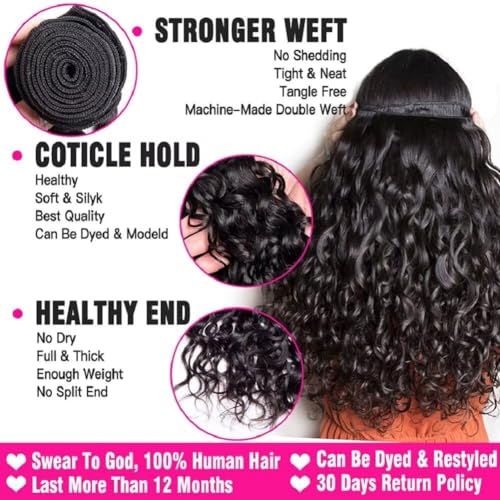Yavida Water Wave Human Hair Bundles Wet and Wavy Bundles Human Hair Brazilian Unprocessed Remy Hair Water Wave Weave Extensions 18 20 22 Inch Natural Black