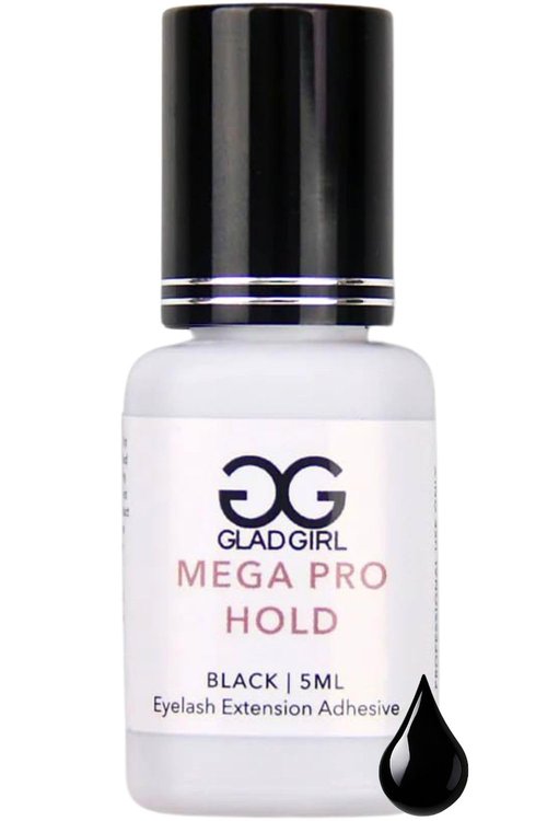 GladGirl Mega Pro Hold Lash Extension Glue for Single Strand Lashes, 5 ml, Volumizing, Low Fumes, Up to 3 Weeks Retention, Fast Drying Time
