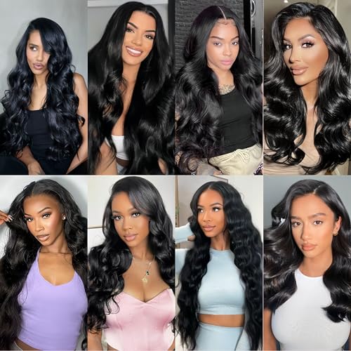 Body Wave Lace Front Wigs Human Hair 200% Density 13x4 HD Transparent Lace Front Wigs for Women Glueless Wigs Human Hair Pre Plucked with Baby Hair Natural Black 30 Inch