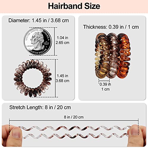 JessLab Spiral Hair Ties, 20 Pcs Traceless Phone Cord Hair Ties No Crease Spiral Bracelet Plastic Coil Ponytail Holders No-Damage Headband Hair Accessory for Girls Women Ladies Gift (Amber)