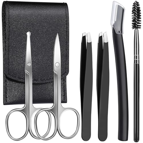 FANDAMEI Eyebrow Scissors, Eyebrow Kit, Eyebrow Tweezers for Women, Eyebrow Razor, Eyebrow Brush. Eyebrow Kit for Men with Leather Case. Eyebrow Scissors for Women Facial Hair Ingrown Hair Removal