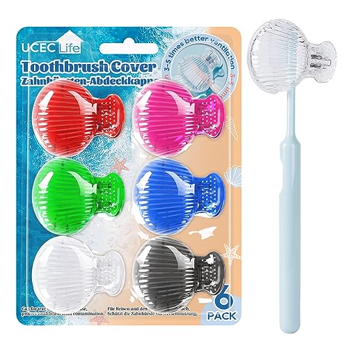 UCEC 6 Pack Toothbrush Covers Caps, Toothbrush Protector Head Covers Case, Plastic Clip Tooth Brush Cover for Travel, Camping, Bathroom, School, Business