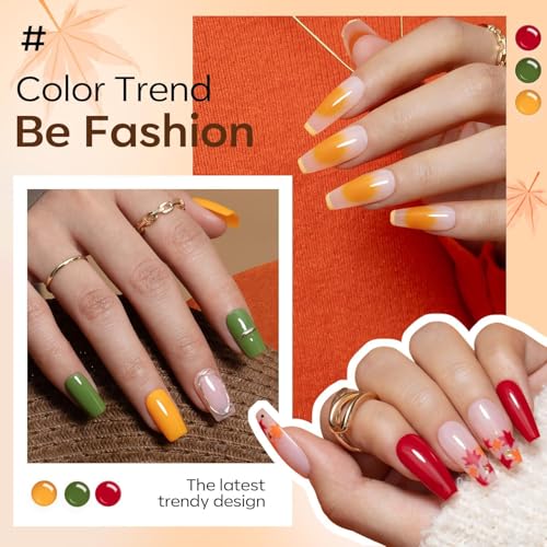 modelones 40 Pcs Gel Nail Polish Set, Thanksgiving Nude Brown Green Red Purple Orange Gold Jelly White Colors Blooming Gel Polish Kit with Base Coat & Matte Glitter Glossy Top Coat DIY Manicure Gfit