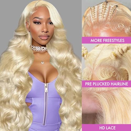 613 13x4 Lace Front Wig Human Hair Blonde Body Wave Lace Frontal Wig Pre Plucked 200 Density 613 HD Lace Wig Human Hair 32 Inch