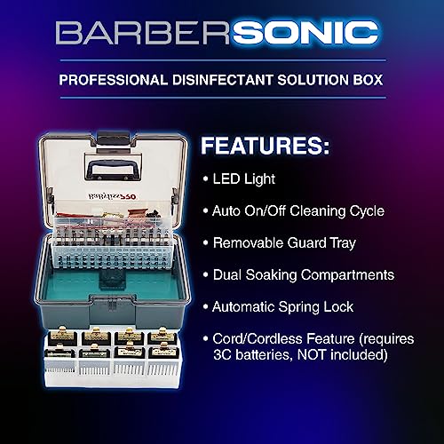 BaBylissPRO BarberSONIC Disinfectant Storage Box for Clipper & Trimmer Blades, Guards and Barber Accessories
