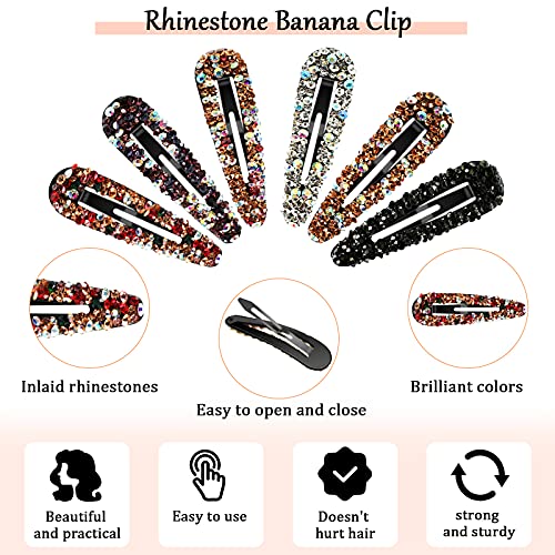 Chuangdi 12 Pcs Rhinestone Hair Clips, 3.2 Inch AB Crystal Metal Hair Barrettes for Women Girls Bridal Wedding Birthday Party Costume Accessories
