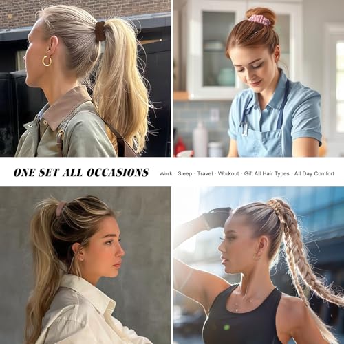 12Pcs Silk Scrunchies Hair Ties Set, No Damage Cotton Seamless Hair Bands for Women & Girls, 2.36 Inches Large Nylon Ponytail Holders