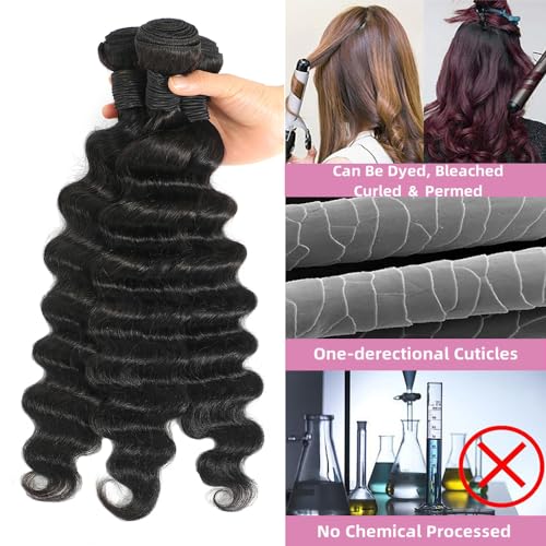 Loose Deep Wave Bundle 3 Bundles Human Hair 26 28 30 Inch 100% Human Hair Bundles 12A Grade Double Weft For Black Women Natural Color