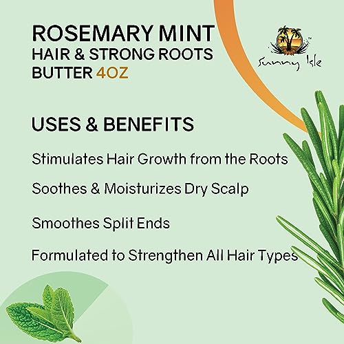 Sunny Isle Rosemary Mint Hair and Strong Roots Butter 4oz | Infused with Biotin & Jamaican Black Castor Oil | Strengthen and Nourish Hair | Dry Scalp, Split Ends