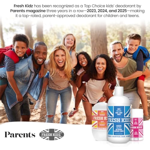 Fresh Kidz Deodorant Stick for Kids and Teens - Baking Soda and Aluminum-free 24 Hour Protection for Sensitive Skin - Boys "Red", 2.65 oz / 75 g