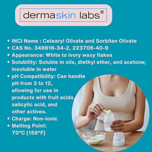 Olive 1000 Emulsifier, Cetearyl Olivate, Sorbitan Olivate 1000 Plant-Based Emulsifier Wax ECOCERT COSMOS Validated PEG-free self-emulsifying for DIY Skincare, Haircare Applications (8 oz)