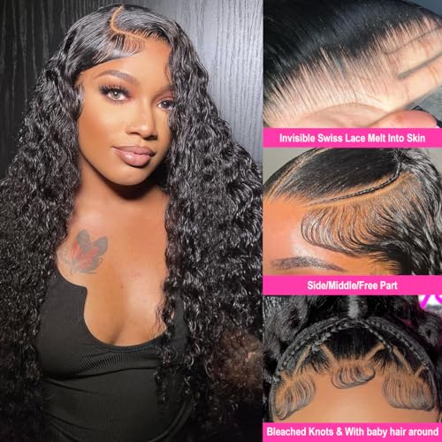 13x6 Deep Wave Lace Front Wigs Human Hair Pre Plucked Deep Curly HD Lace Frontal Wigs Human Hair 180 Density Lace Frontal Wigs for Women Glueless Wigs 26 Inch