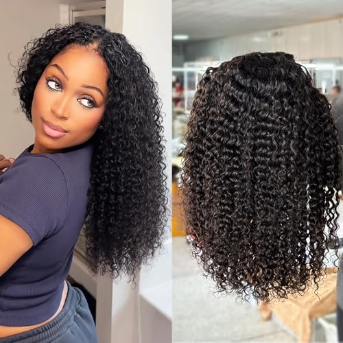 JYZ Half Wig Human Hair 300% Density 3 In 1 Seamless Flip Over Half Wig Invisible Hairline Glueless Wear and Go Beginner Friendly Curly Human Hair Wigs for Women 24 Inch