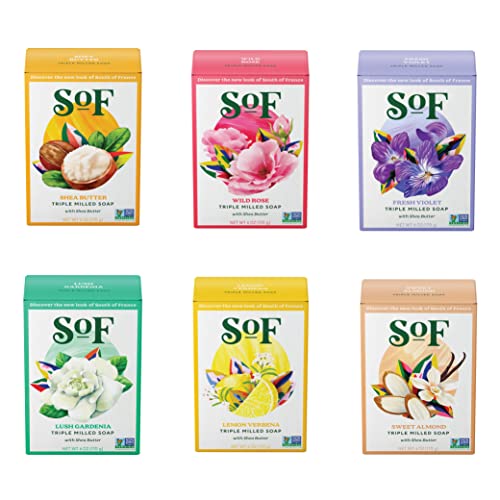 SoF Triple Milled Bar Soap - With Coconut Oil & Organic Shea Butter- Vegan & Non GMO- Free From Phthalates, Sulfates & Parabens- Variety Pack - 6 oz Bar 6 Bars
