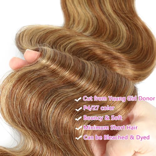 4/27 Brown Highlight Body Wave Bundles Human Hair 100% Unprocessed Brazilian Virgin Hair Honey Blonde Human Hair Body Wave Bundles Wet and Wavy