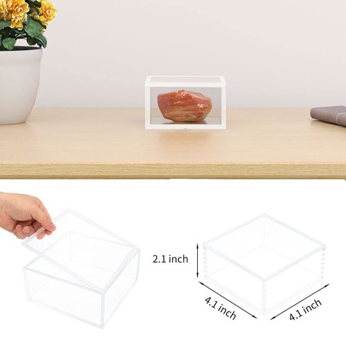 AITEE Acrylic Box with Lid, Clear Cube Display Case, Multi-Purpose Box Square Container for Holding Staples, Highlighters, Adhesive Tape, Paper Clips, Stamps, Display in Office or Home (Medium)