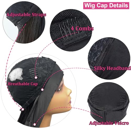 Headband Wig Human Hair Straight 24 Inch None Lace Front Wig Human Hair Glueless Wigs Brazilian Virgin Hair Headband Half Wigs for Black Women 150% Density Natural Color