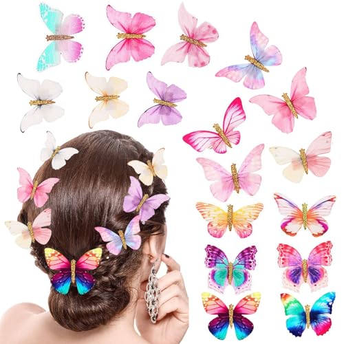 20Pcs Butterfly Hair Clips Moving Rainbow Glitter Clips Fairy Accessories for Women Hair Accessories for Teens Colorful Hair Clips