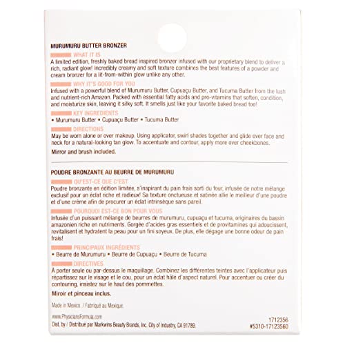 Physicians Formula Murumuru Bread & Butter Bronzer Toasty, Nourishing Blend for Luminous Finish, Dermatologist Tested, Hypoallergenic, Vegan & Cruelty-Free