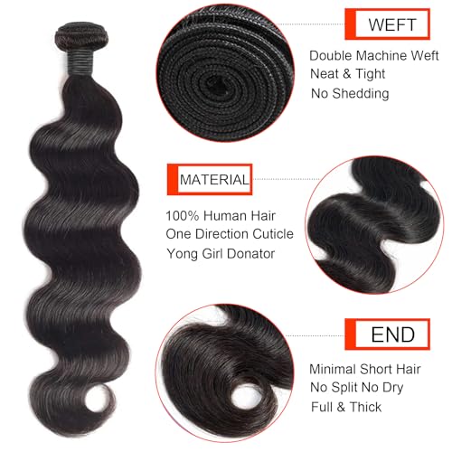 12A Human Hair Bundles 20 22 24 26 Inch Body Wave Bundles Human Hair Unprocessed Brazilian Quick Weave Hair 4 Bundles for Women Natural Color