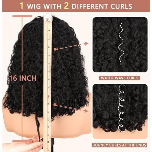 Bouncy Curly Wig Human Hair with Spiral End, 13x4 Lace Frontal Burmese Curly Bob Wigs, Water Wave Brazilian Pre Plucked Wigs for Black Women Natural Color 16 Inch