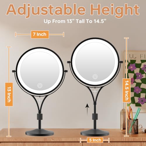 Lighted Makeup Mirror with Magnification, 1x/10x Magnifying Mirror with 3 Color and Blessed Cross, 7" Rechargeable Brightness Dimmable Height Adjustable Vanity Mirror, Christian Women Gift