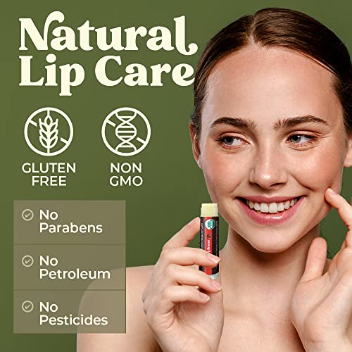 Earth's Daughter USDA Organic Lip Balm 6-Pack - Fruit Flavors, Beeswax, Coconut Oil, Vitamin E - Best Lip Repair Chapstick for Dry Cracked Lips - Moisturizing Lip Care