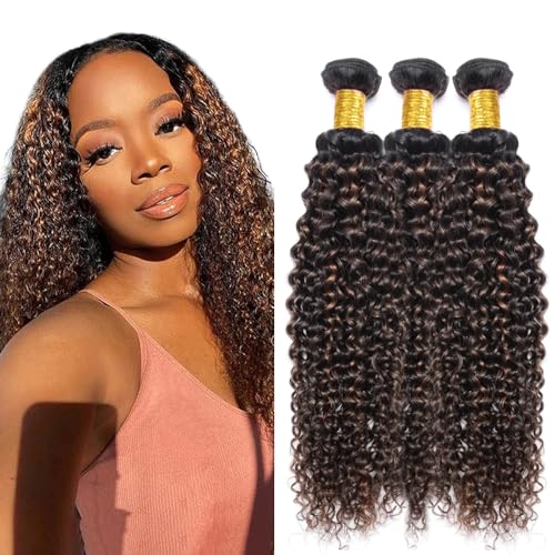 1B30 Bundle P1B30 Highlight Curly Wave Human Hair Bundles Highlight Brown 3 Bundles 34 34 34 Inch Two Tone Black Mixed With Color 30 Kinky Curly Bundle