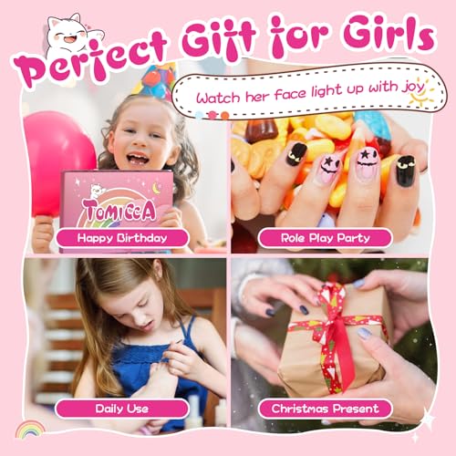 TOMICCA Kids Nail Polish - Quick Dry Non-Toxic Nail Polish Set 10 Colors, Peel Off Water Based Rainbow Nail Polish, Kids Natural Safe Nail Polish for Toddler Teen DIY Nail Art