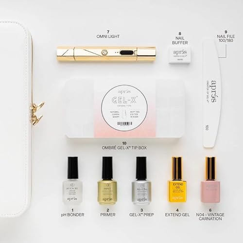 Apres Ombre Gel-X¢ç Nail Extension Kit, 14 sizes 00-9, Premium Quality, Professional Nail Tips Starter Kit (Natural Almond Short)