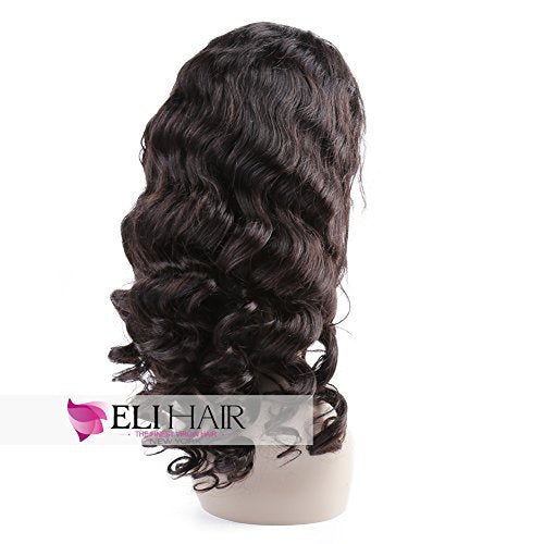 Natural Color Loose Wave Wigs 100% Brazilian Virgin Human Hair 130% Density Full Lace Wigs For Women (Full Lace Wig, 14 inch)