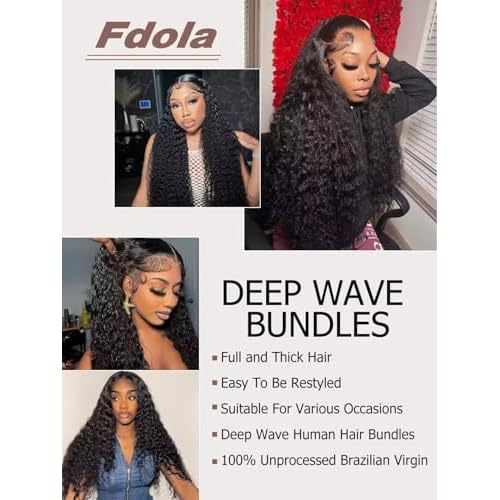 Bundles Human Hair 12A Brazilian Virgin Human Hair Wet and Wavy Bundles 22 24 26 28 Inch 100% Unprocessed Deep Curly Weave Human Hair Extensions Natural Black