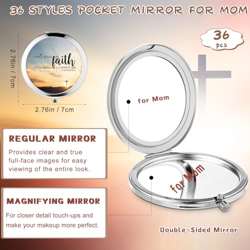 36 Pcs Christian Compact Mirrors Gifts for Women Bulk Religious Pocket Mirror with Bible Verse Inspirational Scripture Quote Church Gifts for Ladies Church Congregation Group Party Favors