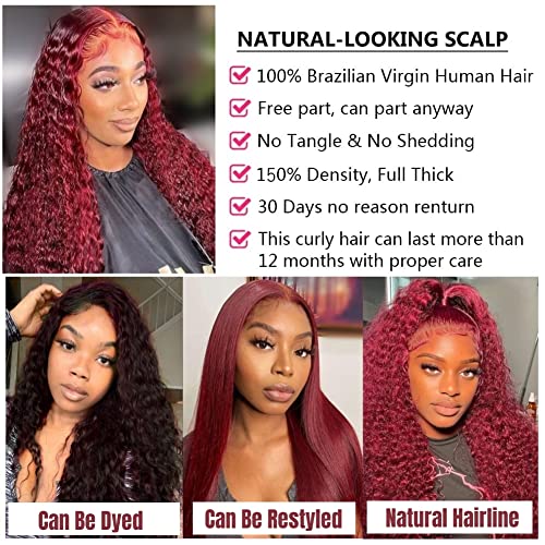 Burgundy Deep Wave Lace Front Wigs Human Hair 99J 13x4 Hd Lace Frontal Wigs Human Hair for Black Women Wine Red Colored (99j Deep 13x4 lace frontal wigs, 30 Inch)