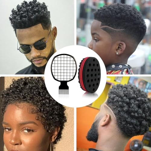 3 Pcs Afro Twist Upgrade Set: Hair Sponge Double-sided and 2 Twist Comb, Curl Sponge Hair Brush for Women Men Barber Personal Styling