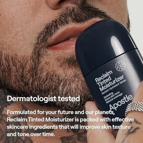 APOSTLE Reclaim Tinted Moisturizer for Men (9 Kingston) - Niacinamide, Vitamin E, Squalane, Hyaluronic Acid, Tinted Face Moisturizer For Men. Hydrates, Evens Skin Tone, Reduces Fine Lines, 1 Fl. Oz.