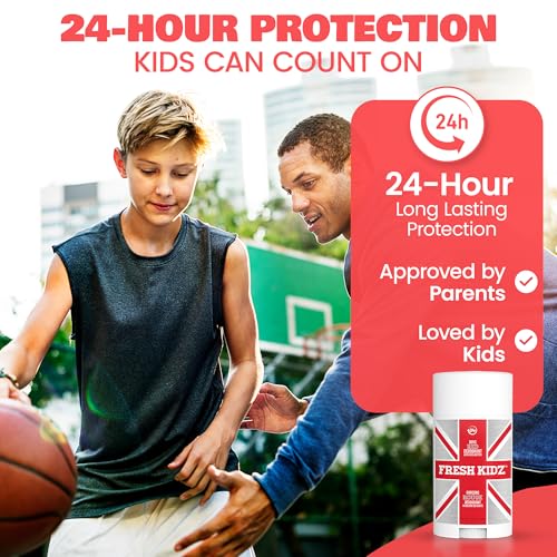 Fresh Kidz Deodorant Stick for Kids and Teens - Baking Soda and Aluminum-free 24 Hour Protection for Sensitive Skin - Boys "Red", 2.65 oz / 75 g