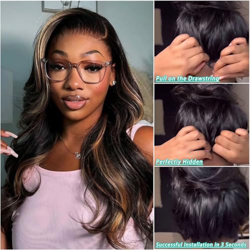 V Part Wig Human Hair Body Wave Glueless No Leave Out Upgrade 26 Inch U Part Wigs Human Hair Clip In Half Wigs 100% Real Human Hair Elastic Drawstring For Women 180% Density #1B/30