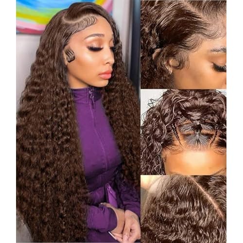 ONICE Wear And Go Glueless Wigs Human Hair Pre Plucked Pre Cut 5x5 HD Lace Closure Human Hair Wigs For Black Women Upgraded No Glue Deep Wave Lace Front Wigs Human Hair(Chocolate Brown,26Inch)
