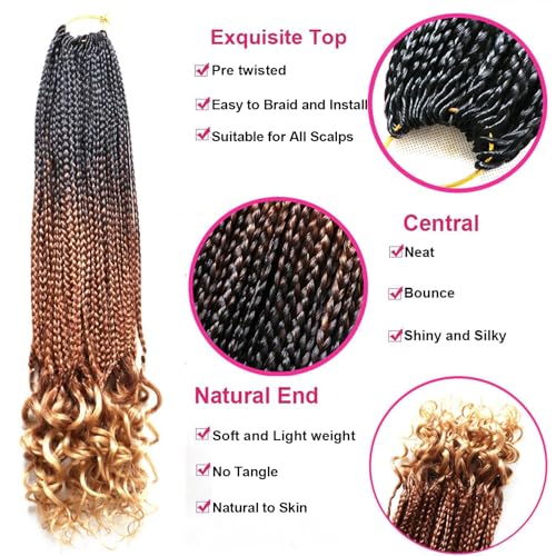 7 Packs 18 Inch Boho Goddess Box Braids Crochet Hair for Black Women (1B/30/27#, 18 Inch (Pack of 7))
