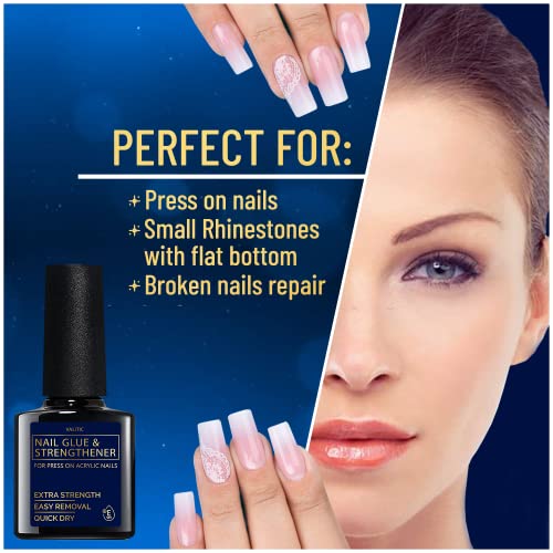Valitic Strong Nail Glue and Strengthener - Quick Dry Brush On Gel for Long Lasting Nails - Adhesive Bond for False Nails - Strengthener for Nail Tips - 1 PACK